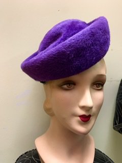 50s パープル　ハット　ヴィンテージ　むらさき　紫　バイオレット　ベレー帽　ヘッドピース　ヘッドピース　帽子 - 古着屋サマンサ