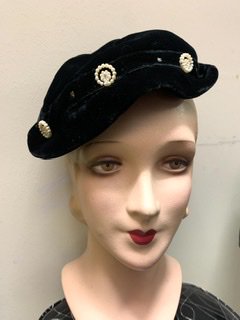 40s 50s 黒 ベルベット 帽子 ハット ヴィンテージ 1940年代 1950年代