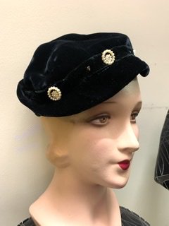 40s 50s 黒　ベルベット　帽子　ハット　ヴィンテージ　1940年代　1950年代　ヘッドピース　ヘッドドレス　 - 古着屋サマンサ