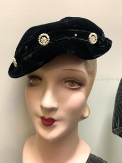 40s 50s 黒　ベルベット　帽子　ハット　ヴィンテージ　1940年代　1950年代　ヘッドピース　ヘッドドレス　 - 古着屋サマンサ