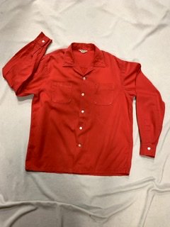 50s 赤 オープンカラーシャツ ヴィンテージ シャツ 長袖シャツ