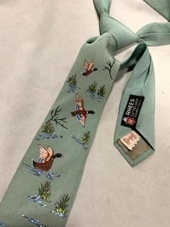 40s 50s 鴨 ハンドペイント ネクタイ ラメ ミントグリーン
