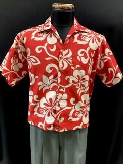 60s 赤白 ハワイアンシャツ made in Hawaii 50s アロハシャツ