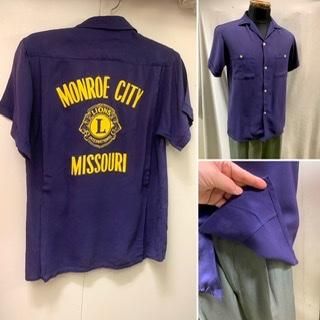 50s 紫 ナス紺 ボーリングシャツ ギャバシャツ レーヨンシャツ