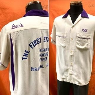 50s ツートーン切替 白紫 ボーリングシャツ HILTON ヒルトン 50s ツートーン切替 白紫 ボーリングシャツ HILTON ヒルトン
