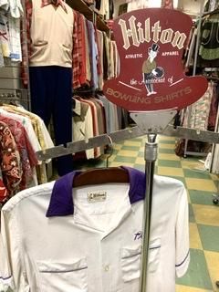 50s ツートーン切替 白紫 ボーリングシャツ HILTON ヒルトン 古着