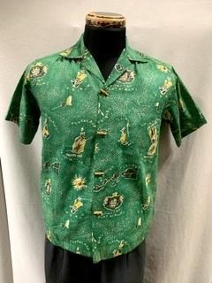 50s 紙タグつき　バンブーボタン　ハワイアンシャツ　竹ボタン　made in Hawaii ヴィンテージ　アロハ　アロハシャツ　デッドストック　 1950年代　カメハメハ大王　ハワイ製 - 古着屋サマンサ