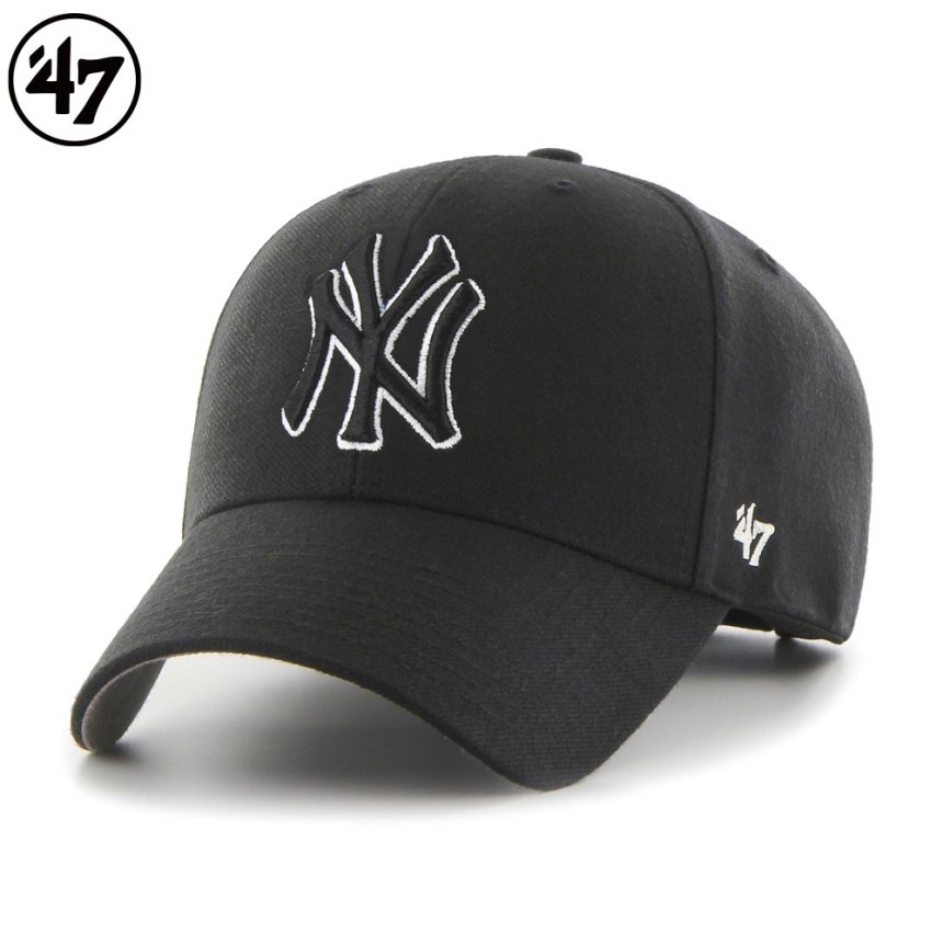 ヤンキース キャップ ’47 エムブイピー ブラック x ブラック & ホワイトロゴ