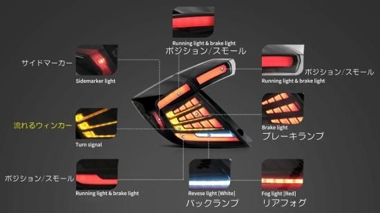 VLAND シビック スモーク テールランプ ハッチバックFK7 LED
