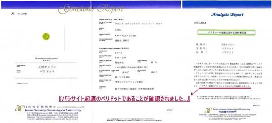 天然オリビン　ペリドット（UGL鑑別書付き） 天然ペリドット 0.79ct 【隕石】 パラサイト 日独鑑別付