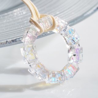 【Premium】光るガラスの輪『リング【オーロラ】【ミックス】』ネックレス 【紐の色、長さ選べます】【受注制作】