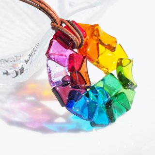 ガラスの万華鏡『カレイドスコープ【虹】』ネックレス【紐の色、長さ選べます】【受注制作】