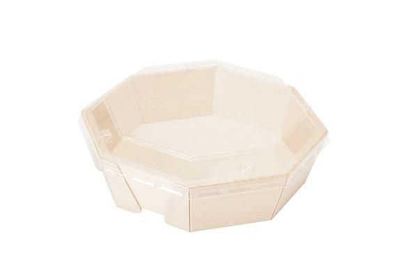 【SALE／10%OFF 木製弁当箱)エコオリFAN-09B八角 透明蓋付き 50個/木 160×H40mm 工芸品