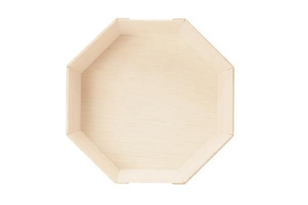 激安先着 木製弁当箱)エコオリFAN-09B八角 透明蓋付き 160×H40mm 50個/木 工芸品