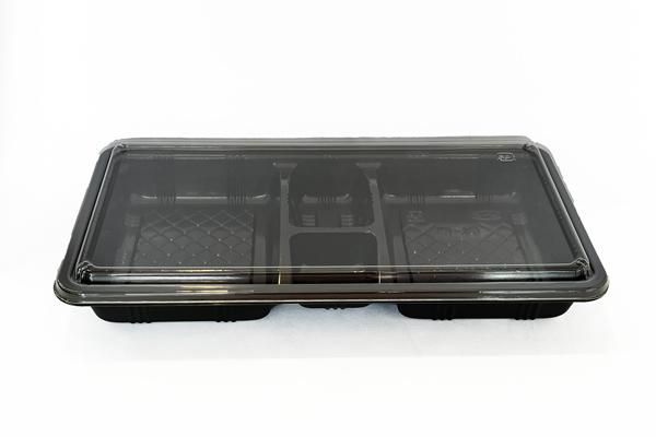 二色弁当容器)M-19 黒セット 透明かぶせ蓋付 100枚/木具輪 株式