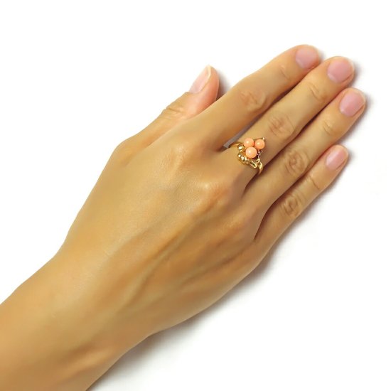 ピンク珊瑚 約5mm K18 指輪 - 宝石珊瑚の卸屋【暁 - Akatsuki -】