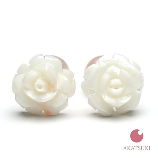送料無料【3月誕生石】１８金白珊瑚６mm薔薇の花ピアス