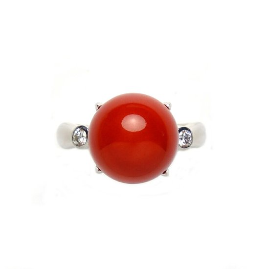日本産赤珊瑚 10.5mm丸玉 Pt900 指輪 - 宝石珊瑚の卸屋【暁 - Akatsuki -】