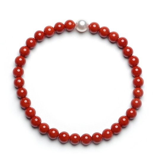 地中海産赤珊瑚 アコヤ真珠 5.3mm丸玉 ブレスレット - 宝石珊瑚の卸