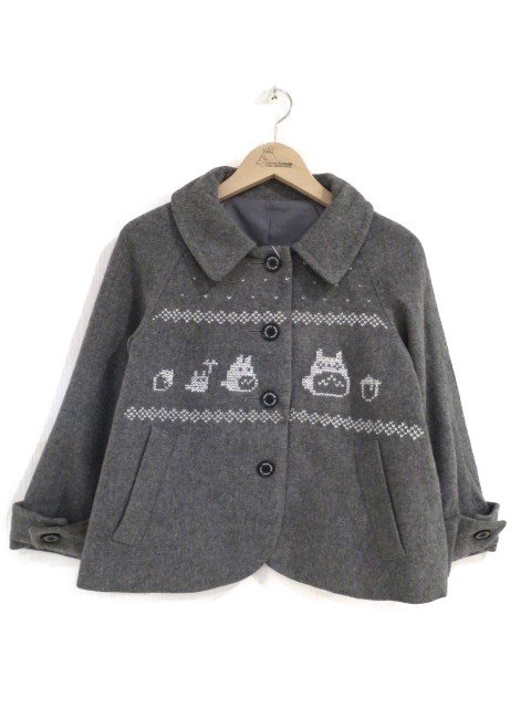 雪柄トトロ手編み縫いコート (1点もの／サイズ大人)