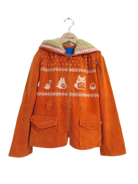 雪柄トトロ手編み縫いコート (1点もの／サイズ120)