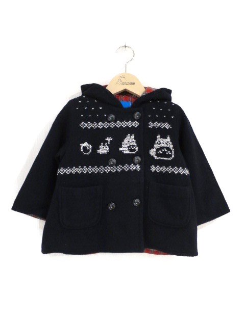 雪柄トトロ手編み縫いコート (1点もの／サイズ90)