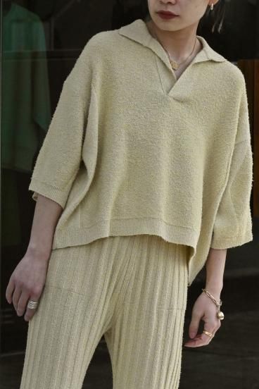 unfil アンフィル / silk & cotton boucle´ open collar sweater