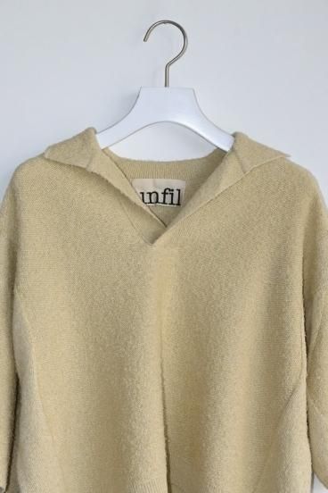 unfil / Silk & Cotton Boucle' Open Collar Sweater - HEIRLOOM