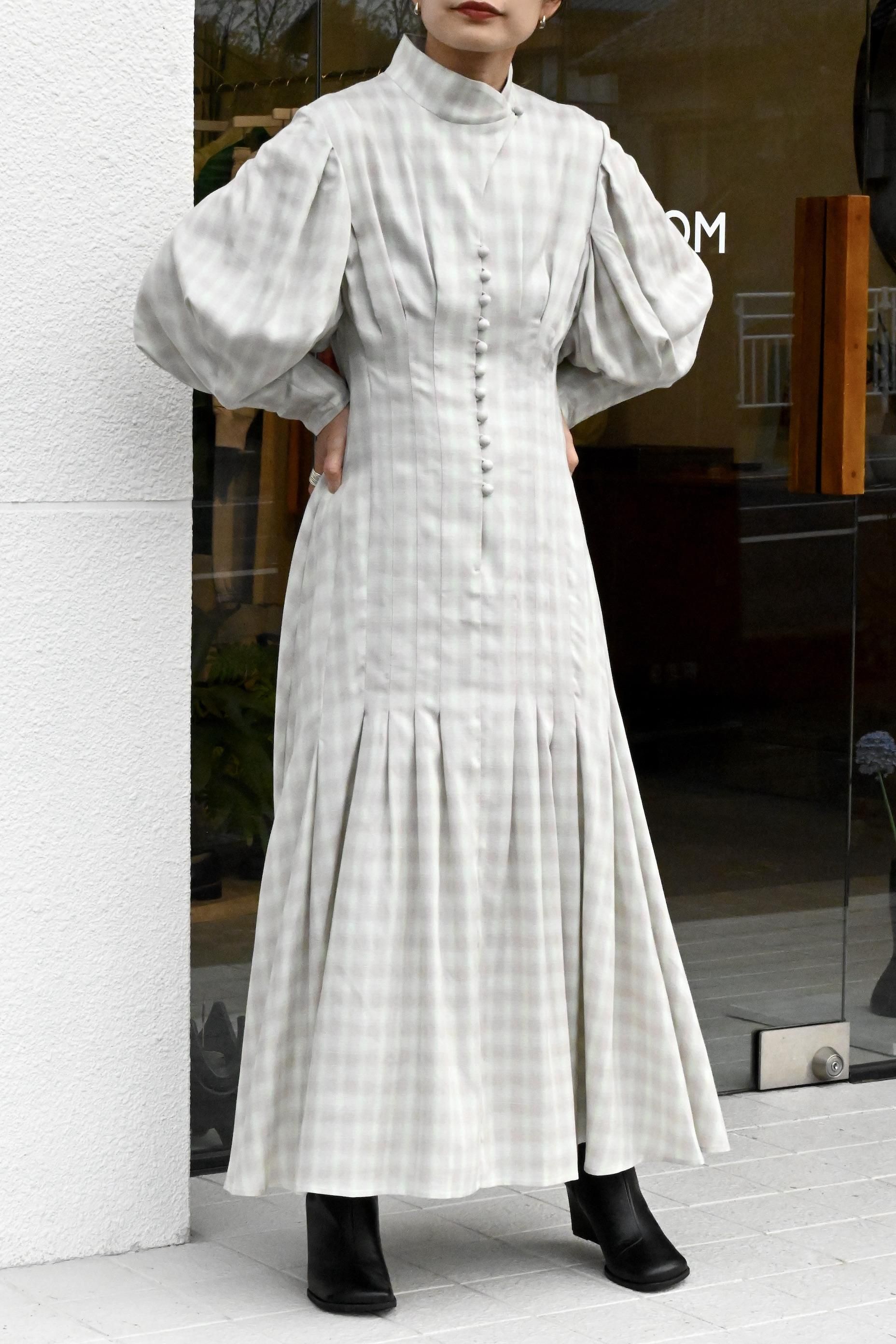 ワンピース Linen Mix Ombre Check Flared Dress Mame Kurogouchi（3泊4日） Linen Mix Ombre Check Flared Dress / June