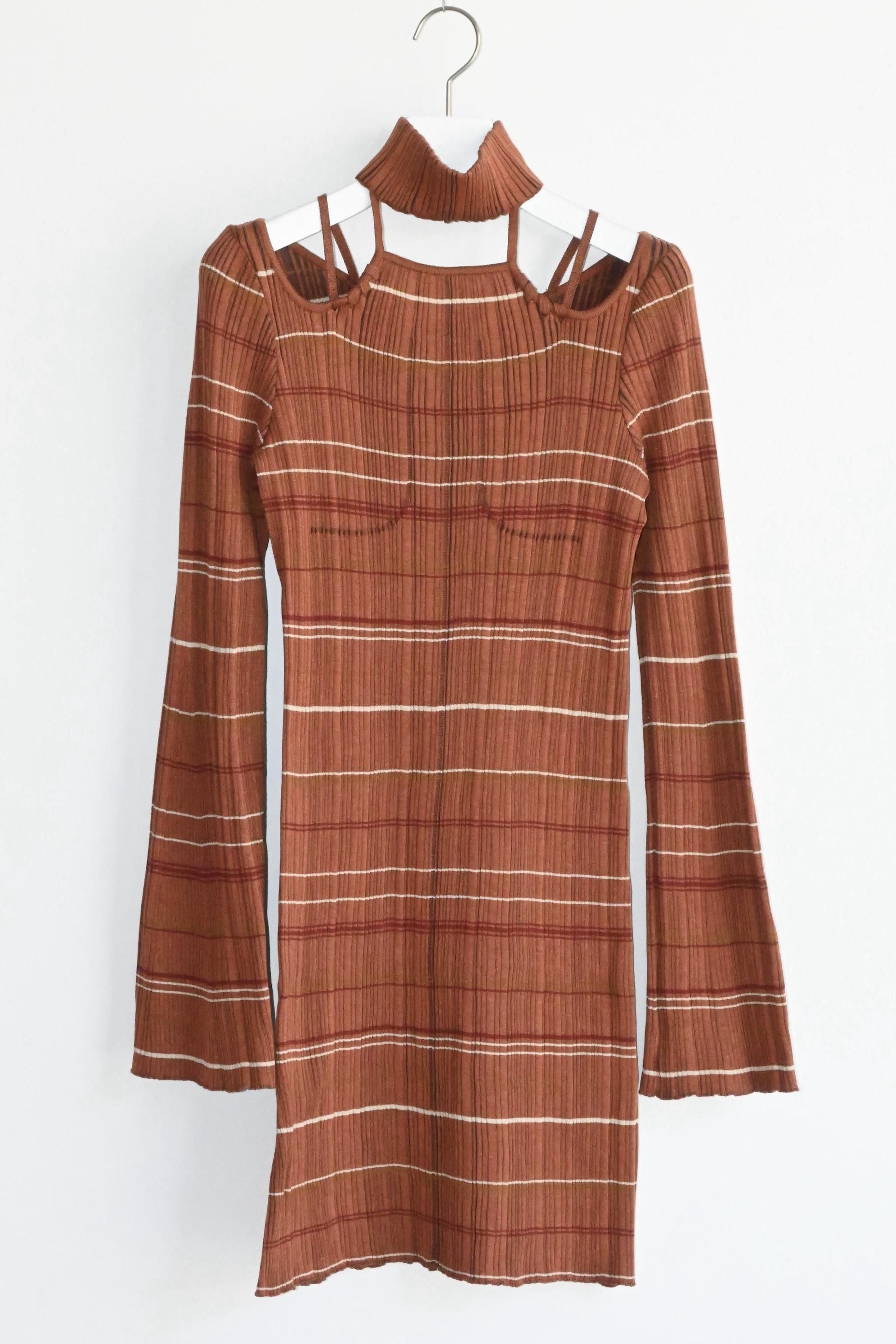 Mame Kurogouchi / Random Ribbed Plaid Knitted Dress With Choker