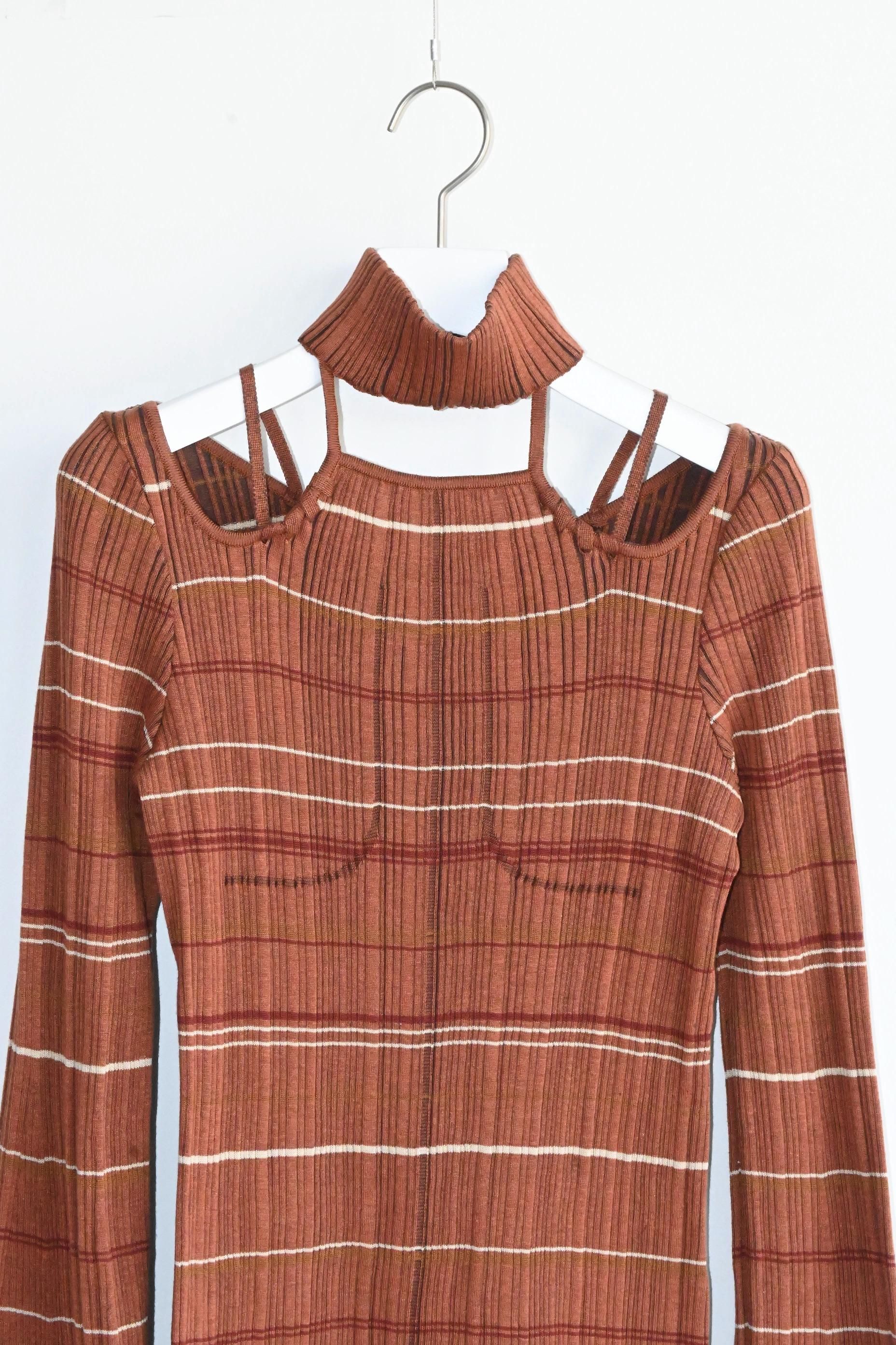 Mame Kurogouchi / Random Ribbed Plaid Knitted Dress With Choker