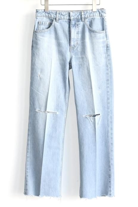CURRENTAGE / Crushed Denim Straight Pants - Sax Blue