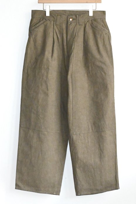 HAVERSACK / Cotton Linen Canvas Double Knee Wide Painter Pants - Khaki