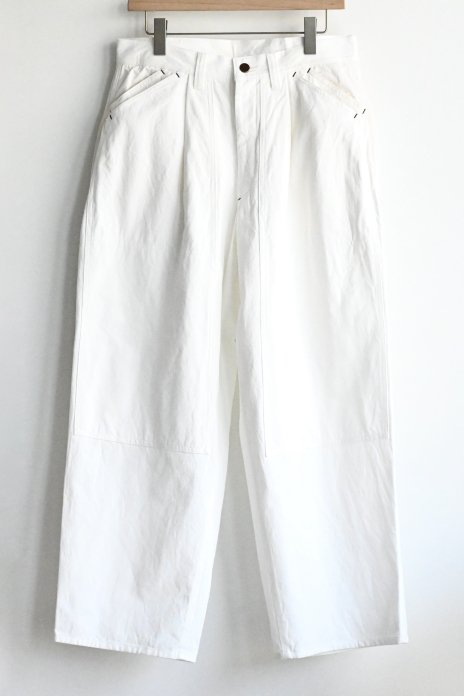 HAVERSACK / Cotton Linen Canvas Double Knee Wide Painter Pants - White