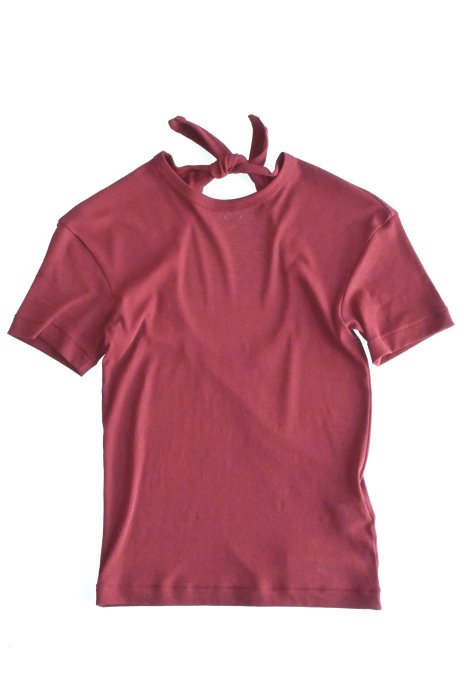 babaco / Twisted Cotton Back Tied T-shirts - Burgundy