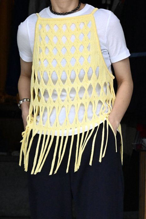 babaco / Cable Fringe Knit Tank Top - Cream Yellow