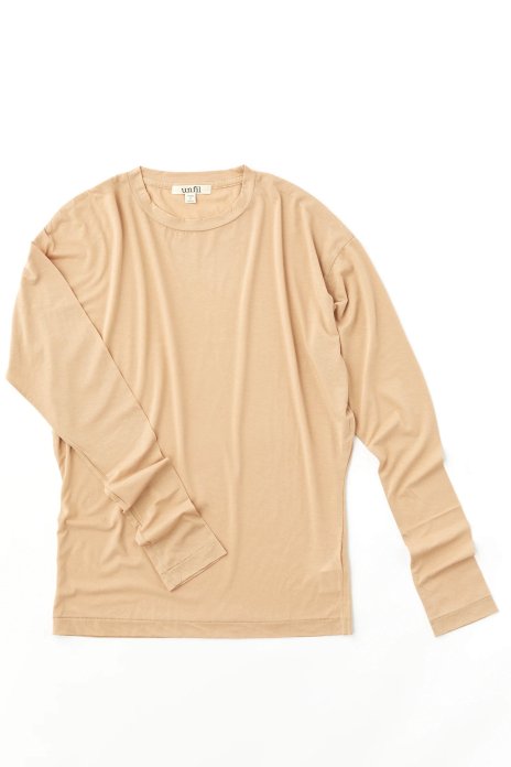 unfil / Twisted cotton sheer jersey long sleeve tee - orange beige