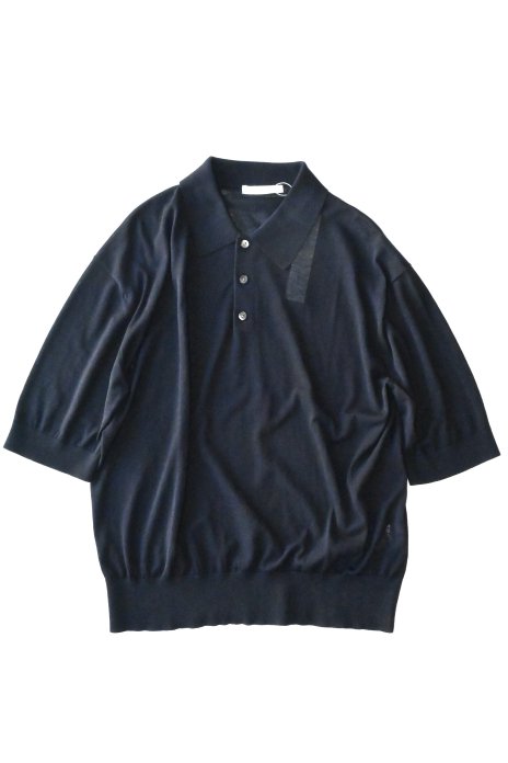 GALERIEVIE / Crape Cotton Polo Pullover - Navy