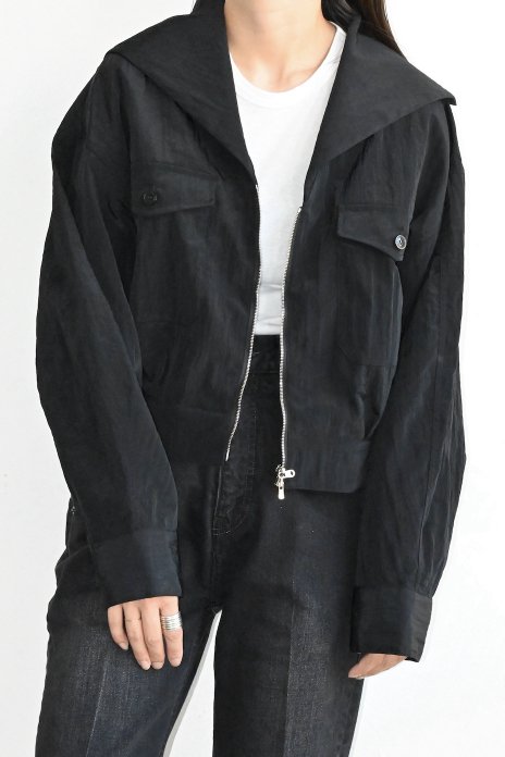 CURRENTAGE / Sailor Collar Nylon  Jacket - Black