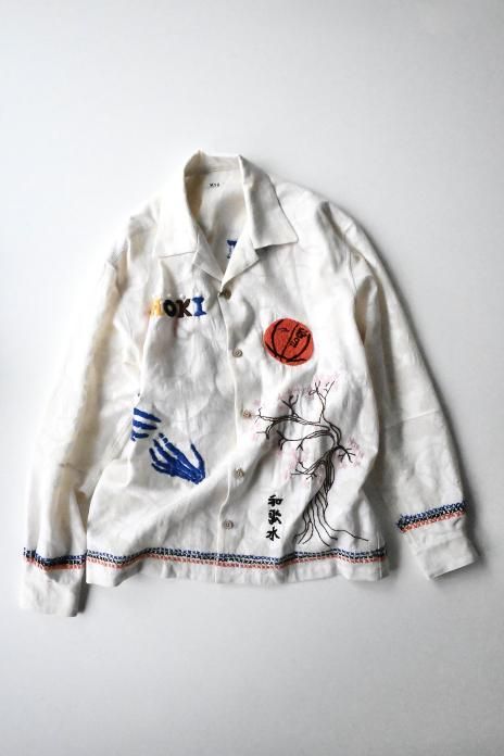 KHOKI / Hand Embroidered-Design Long Sleeve Shirt - White
