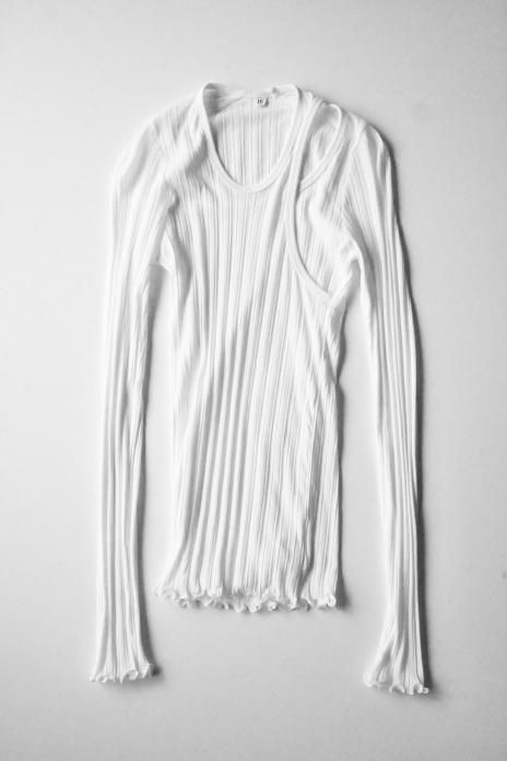 HAKUJI / Wide Rib Layered Long Sleeve Pullover - White
