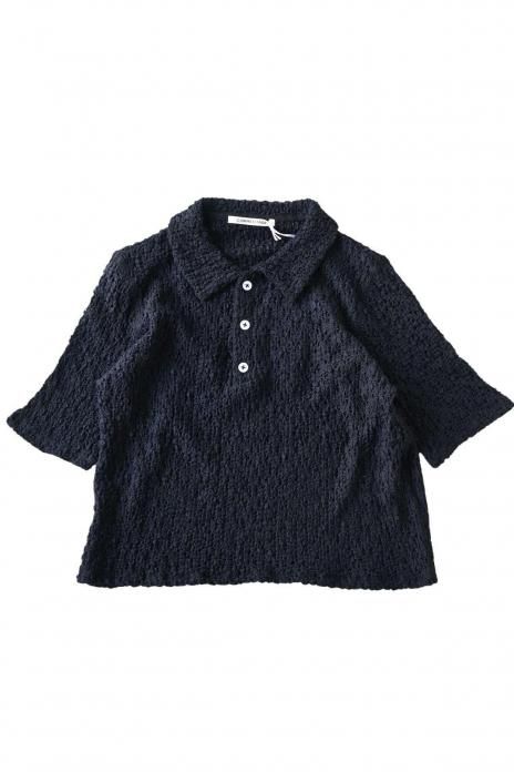 CURRENTAGE / LACY KNIT POLO - BLACK