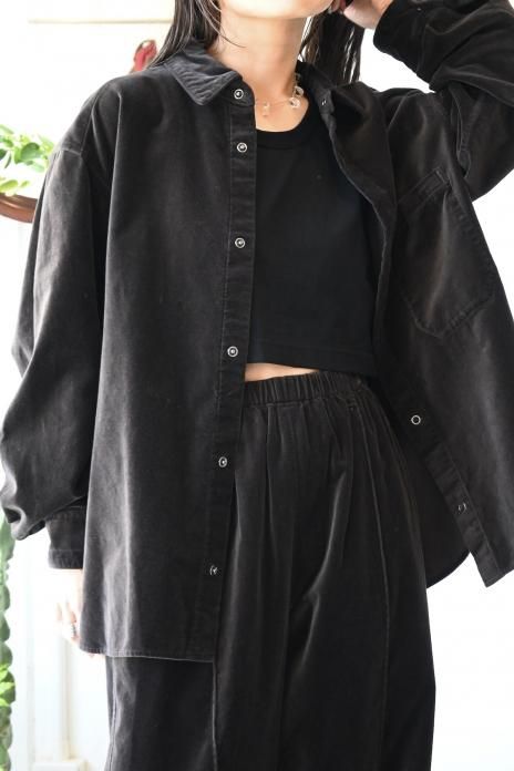 phebus / GARMENT DYE VELVET SHIRT - CHARCOAL BROWN