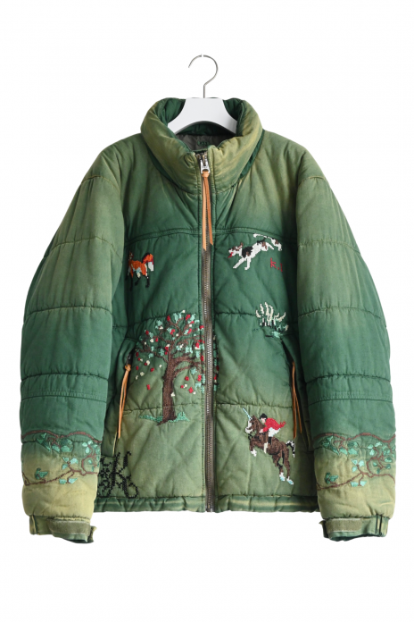 KHOKI / VINTAGE EFFECT PUFFER JACKET - GREEN