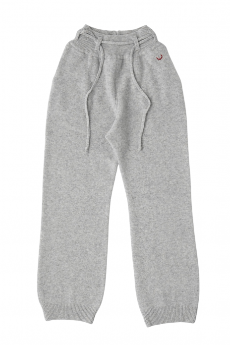 UNFIL / FINE LAMBS WOOL BELTED PANTS - LIGHT GRAY