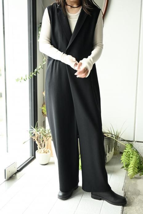 GALERIE VIE / WOOL MILLED SMOOTH JUMP SUITS - BLACK