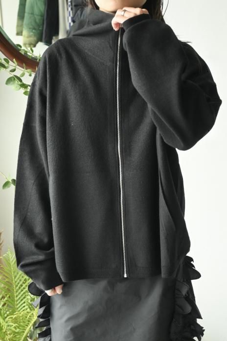 GALERIE VIE / BOILED WOOL ZIP-UP CARDIGAN - NAVY