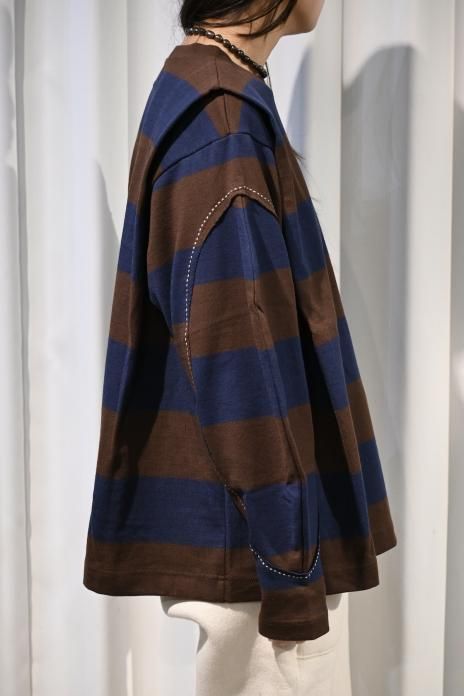 jonnlynx / BORDER BIG SLEEVE TEE - NAVYBROWN