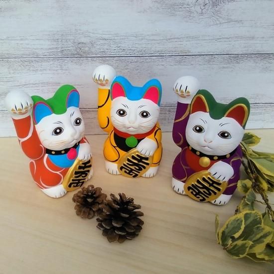 九谷焼 4号招き猫・花むらさき a05 焼き物 民芸品 工芸品