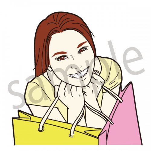 笑顔で買い物をする女性 イラスト 女性 セール 量販店 初売り ショッピング バーゲン ストックイラストshop クイックイラストレーション Pro